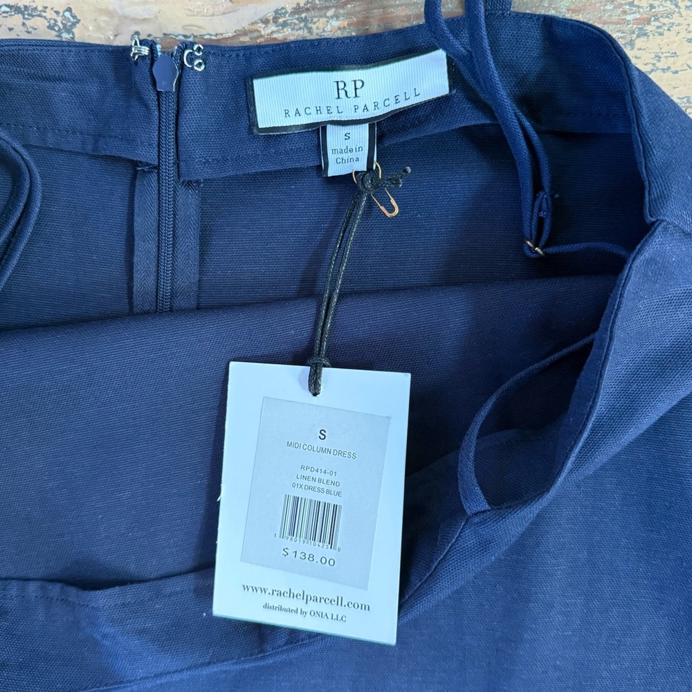 NWT Rachel Parcell Midi Column Linen Blend Dress in Navy ~ Size Small 💛🍄 - Picture 7 of 8
